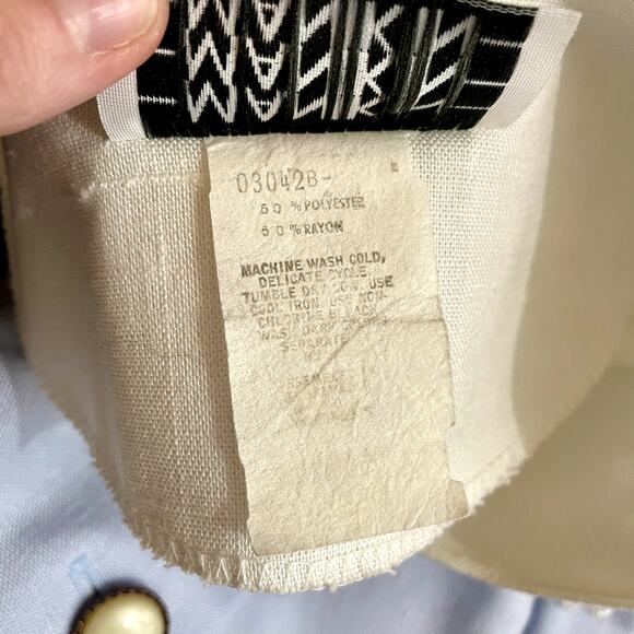 Vintage 80s ILGWU Manikin Woven Charleston Blue & White Pleated Trim Dress - Picture 8 of 13